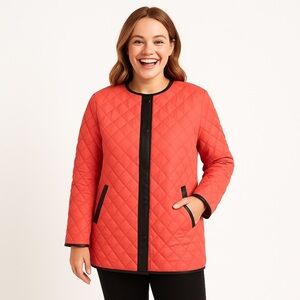 ASOS Coral w/ Black Faux Leather Trim Quilted Jacket Size 14